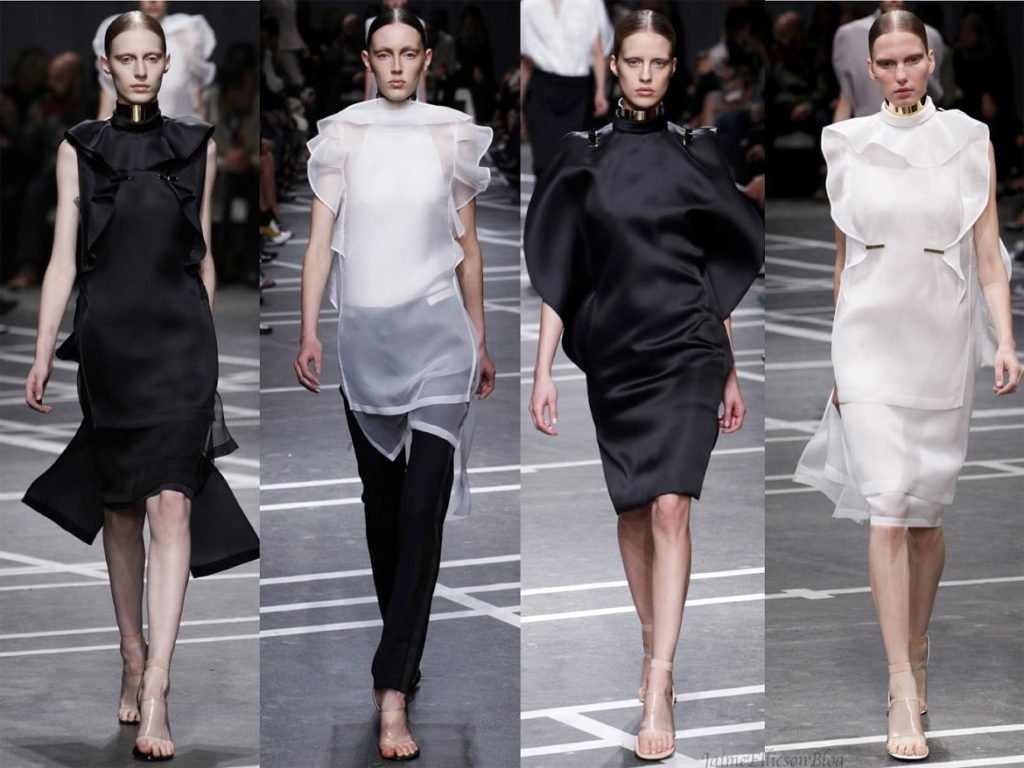 Silk dresses in fashion podiums