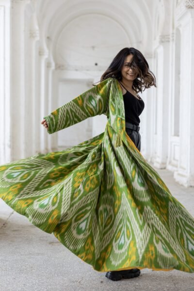 Green Ikat kaftan "Masnaviy" design