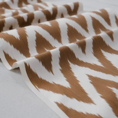 Brown and White Zigzag Ikat Silk Fabric