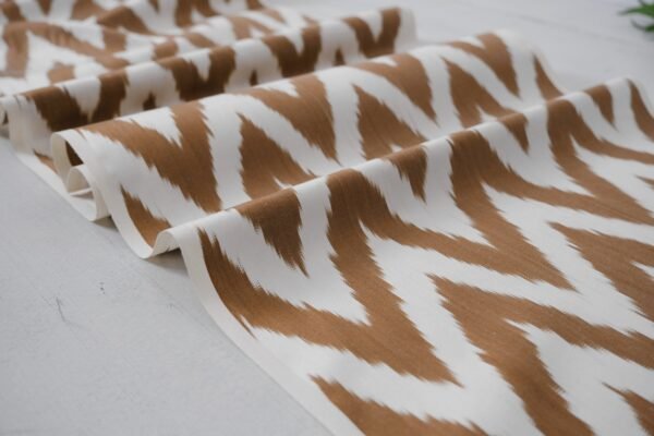 Brown and White Zigzag Ikat Silk Fabric