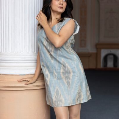 Alternative view of Dust Green Cotton Ikat Mini Dress