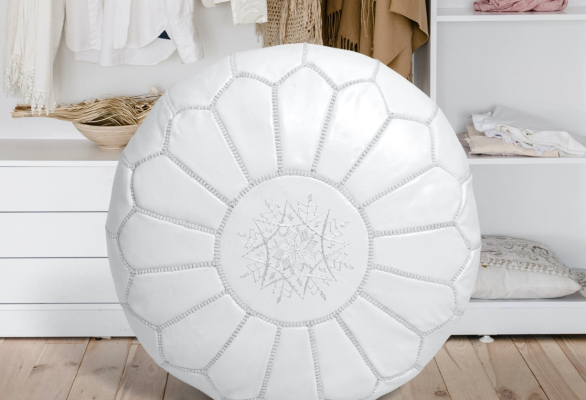white moroccan poufs
