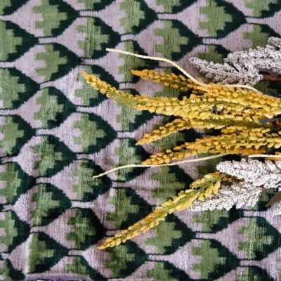 Ikat Fabric Green Leaf Velvet