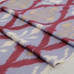 Ikat Cotton Upholstery Dark Red and Sky Blue