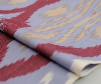 Alternative view of Ikat Cotton Upholstery Dark Red and Sky Blue