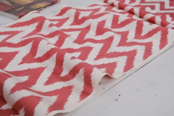 Silk Ikat Chevron Red Adras Fabric