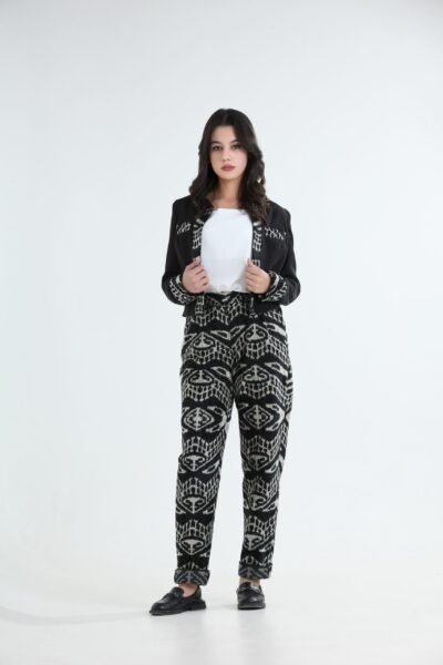 black white Velvet Ikat Jacket set