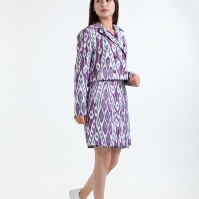 Purple Ikat Jacket Set with Skirt set
