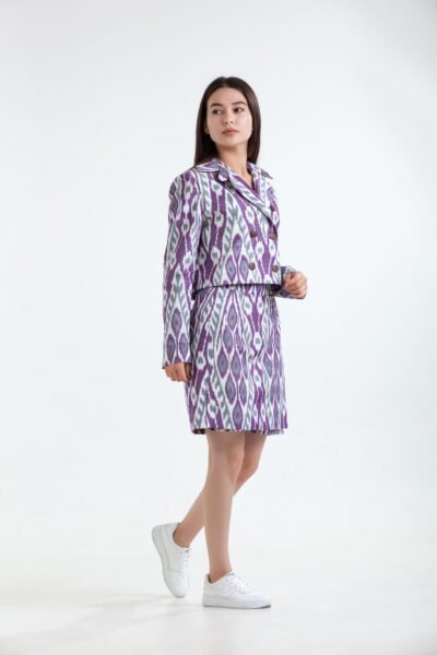 Purple Ikat Jacket Set with Skirt set