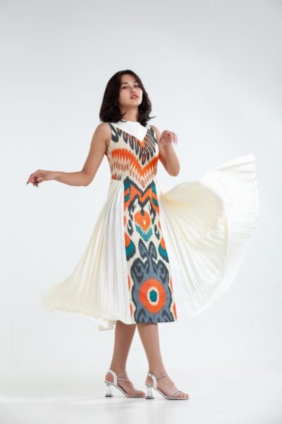 Off White SIlk Ikat Dress