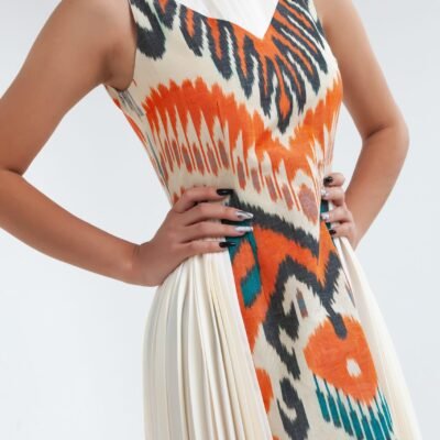 Alternative view of Elegant White Silk Ikat Dress - Handcrafted Luxury