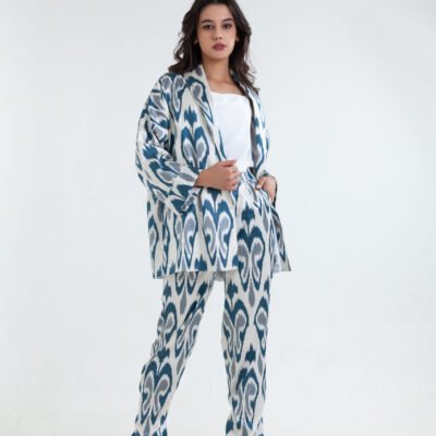 Blue silk blazer set