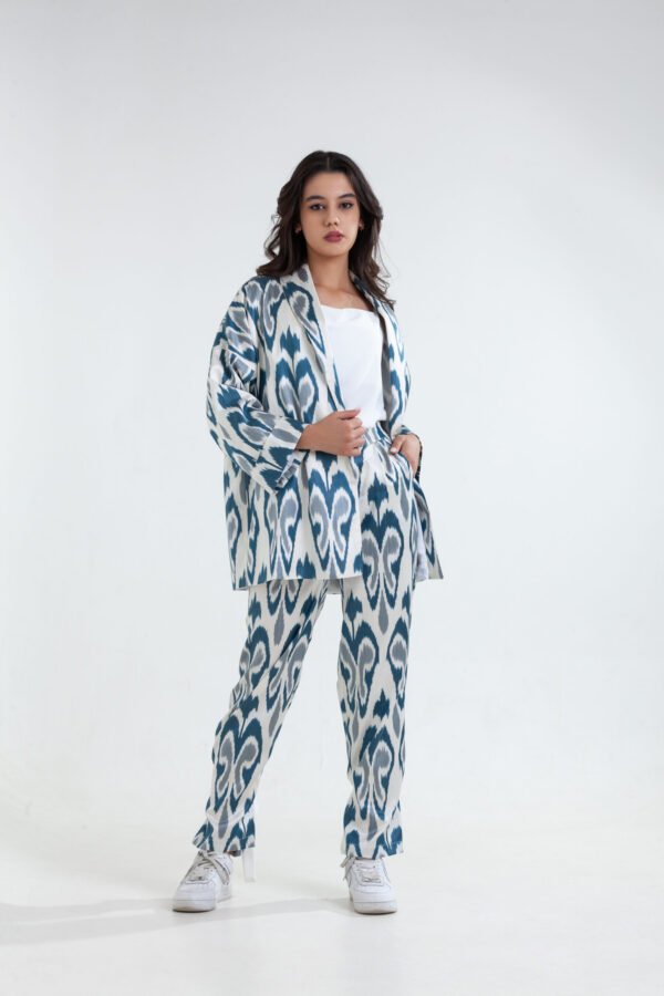 Blue silk blazer set