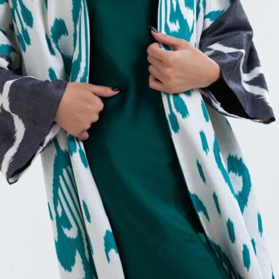 Blue Turquoise Silk Ikat Kaftan 2