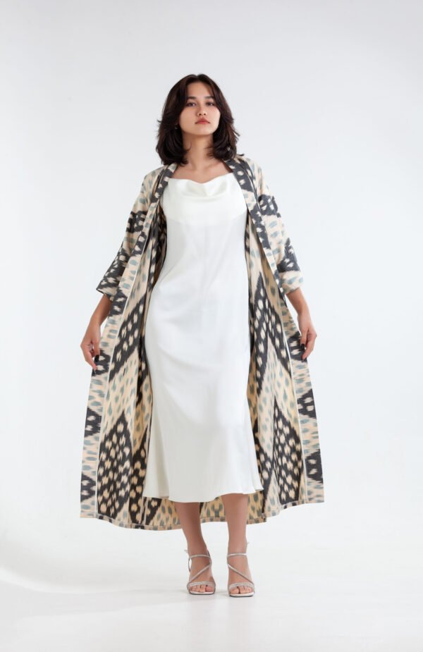 Grey Chevron Dots Ikat Robe