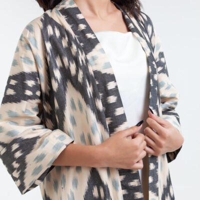 Grey Chevron Dots Ikat Robe