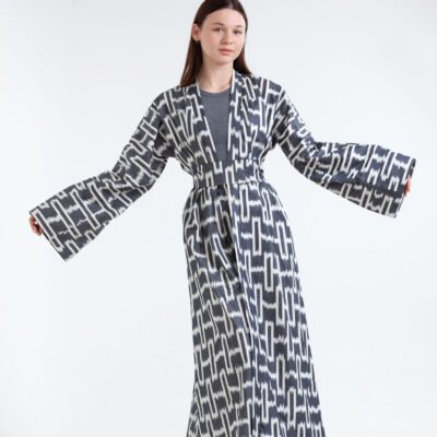 Black and White Ikat Kimano