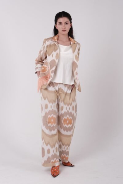 beige ikat suit couple jacket