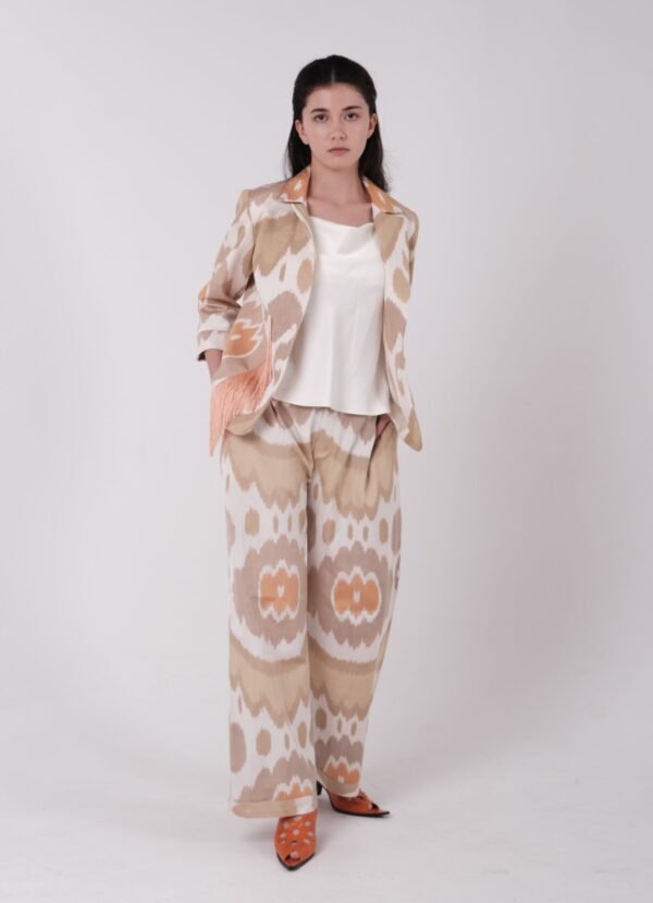 beige ikat suit couple jacket