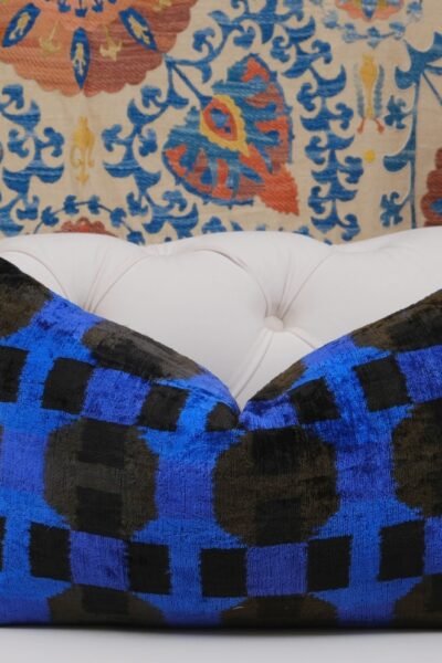 Navy Blue Velvet Ikat Pillow