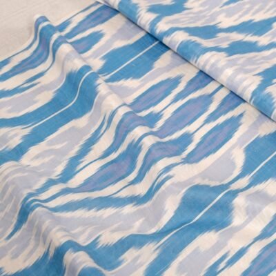 blue white silk ikat fabric