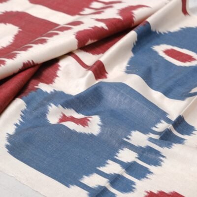 Ikat Fabric Wine Red Denim Blue Dyed