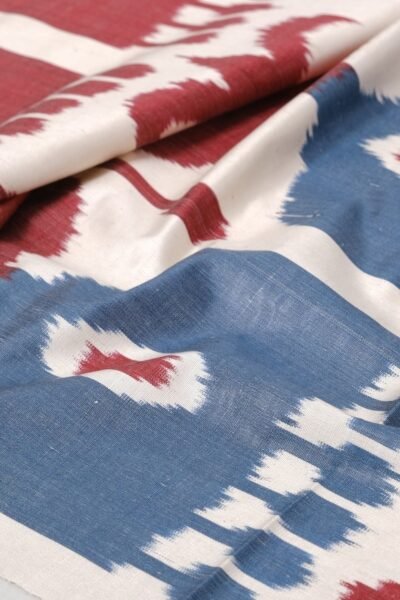 Ikat Fabric Wine Red Denim Blue Dyed